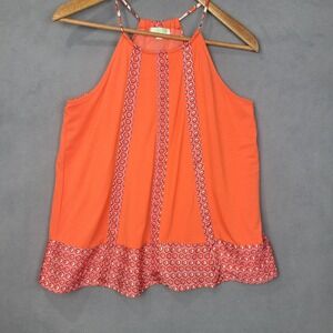 Jade Melody Tank Top Women's Small Orange‎ Geometric Round Neck Spaghetti Strap